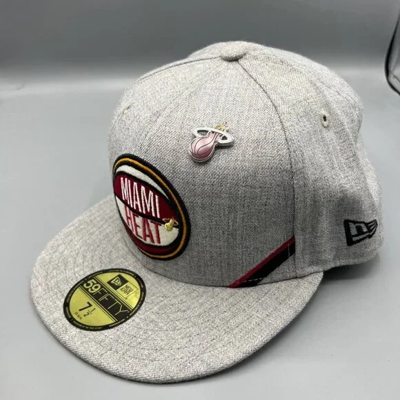 Miami Heat Hat Men 7 1/2‎ Gray Black 59Fifty New Era Fitted Cap New with Pin